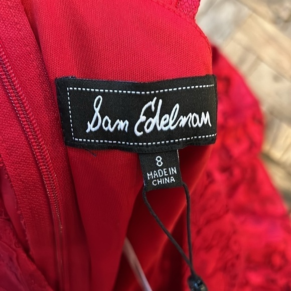 Sam Edelman Red Criss Cross Lace Neck Sheath Dress NWT - Picture 8 of 10